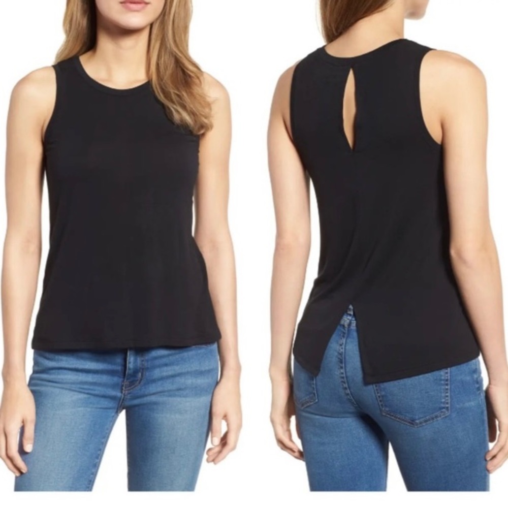 NWT!! Halogen by Nordstrom Keyhole Back Tank Top in Black - Size Small